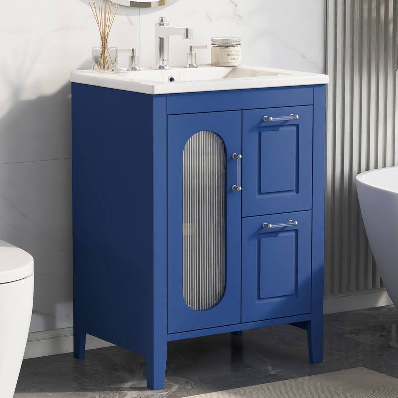 24" Bathroom Vanity with Sink, Bathroom Vanity Cabinet with Two Drawers and Door, Adjustable Shelf, Solid Wood and MDF