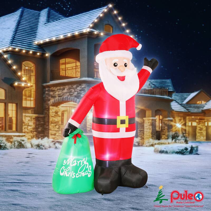 Puleo International 8 ft. Lighted Blow-Up Inflatable Santa Clause