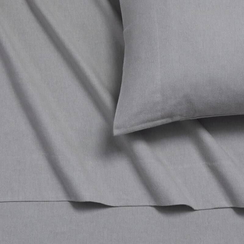 Portuguese Yarn Dyed Cotton Flannel Extra Deep Pocket Sheet Set - Cal King - Heather Grey
