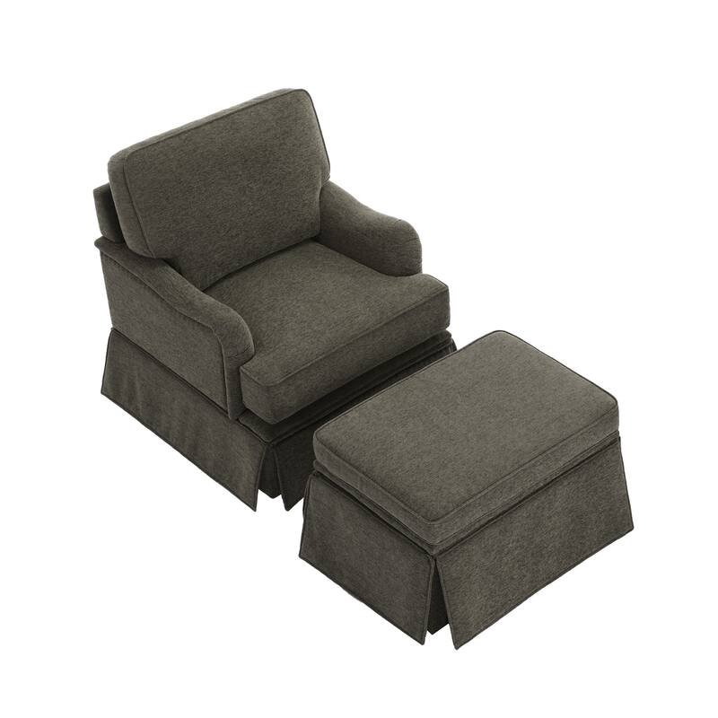 Skirted Swivel Accent Nailhead Barrel Chair With Storage Ottoman Set