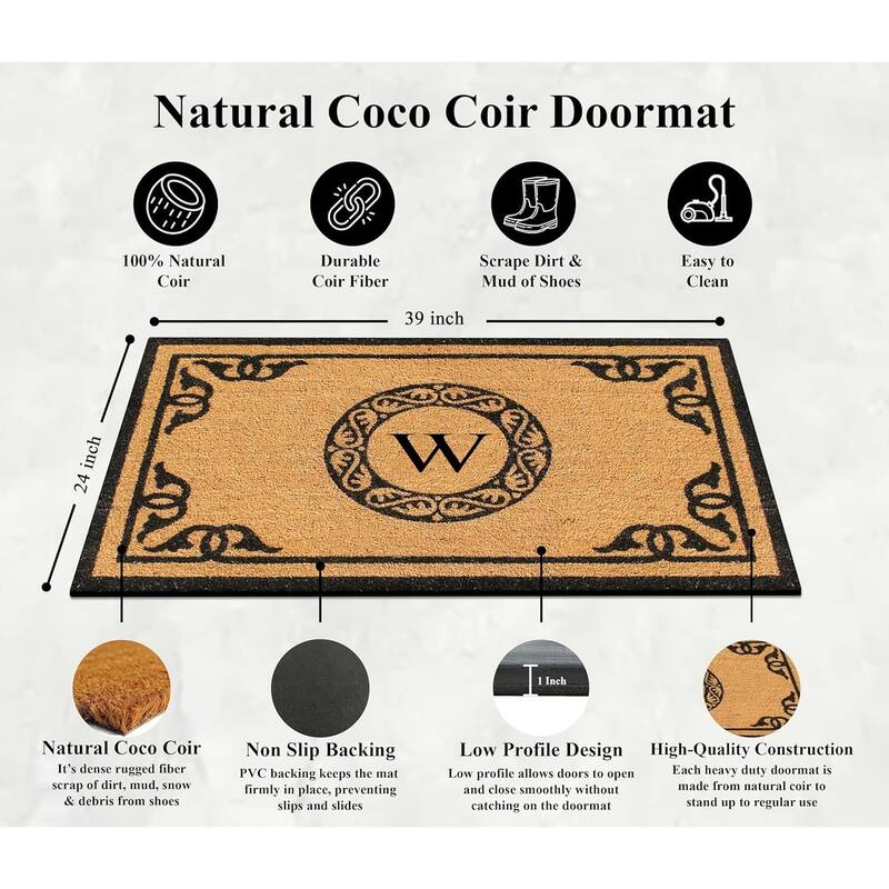 A1HC Natural Coir Monogrammed Anti-Shed Front Doormat 24" x 39"