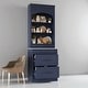 preview thumbnail 1 of 4, 83.7" Tall Kitchen Pantry Cabinet with Faux Marble Top, 5 Drawers, Adjustable Shelf & Display Hutch Blue