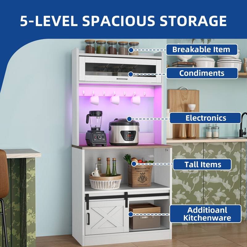 Moasis Farmhouse Kitchen Bakers Rack with Storage Shelves Microwave Oven Stand