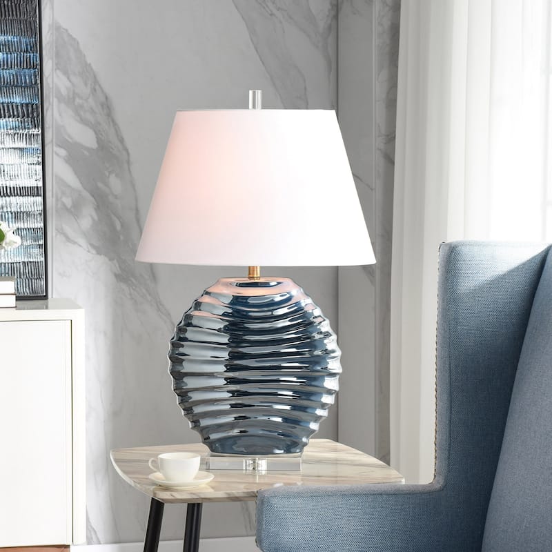 StyleCraft Ceramic Table Lamp - Kozen Blue - White Shade