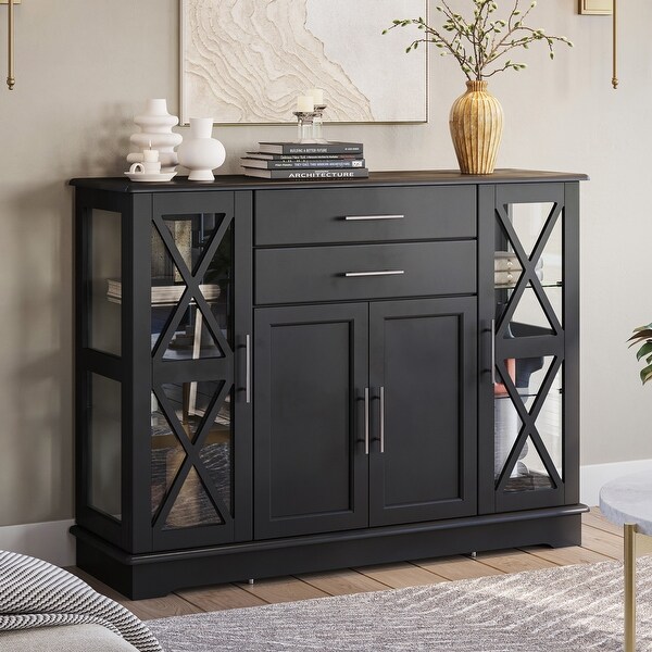 BELLEZE 47" Wood Storage Sideboard Buffet Cabinet Console Table