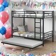 preview thumbnail 1 of 7, Modren Twin Over Twin Metal Bunk Bed With Trundle,Can be Divided Into 2 Beds for Bedroom Black