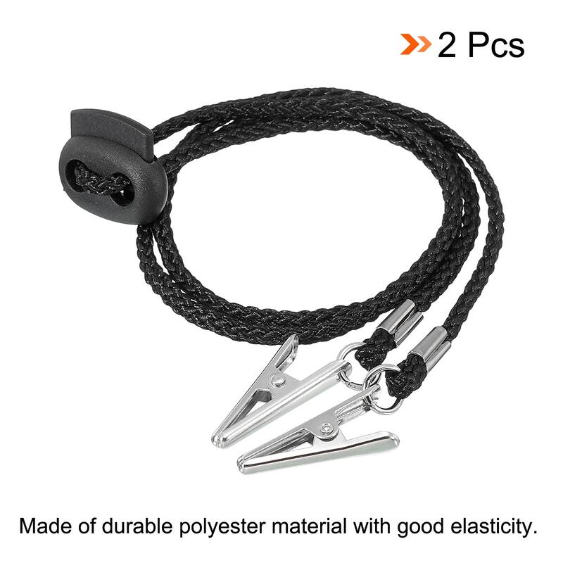 12.8" 2Pcs Napkin Chain Adjustable Bib Holder Chain Sun Hat Strap Lanyard Black
