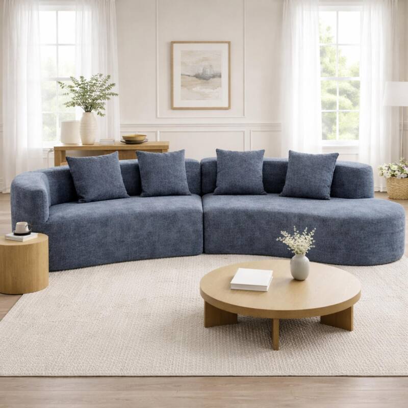 Roomfitters 132" Sectional Sofa, Modern Curved Design L-Shaped Modular Couch for Living Room Furniture