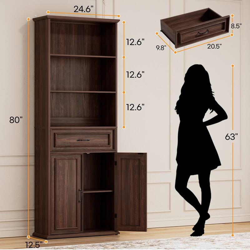 Farmhouse 25'' Kitchen Pantry Cabinet with Drawer ＆ Doors, Freestanding Cupboard with Storage Shelves for Kitchen, Dining Room