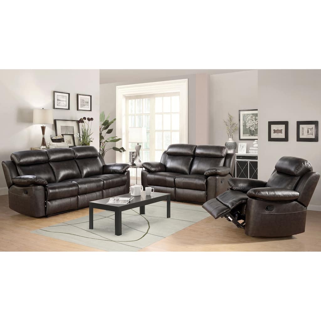 Abbyson Braylen 3-piece Top Grain Leather Reclining Living Room Set