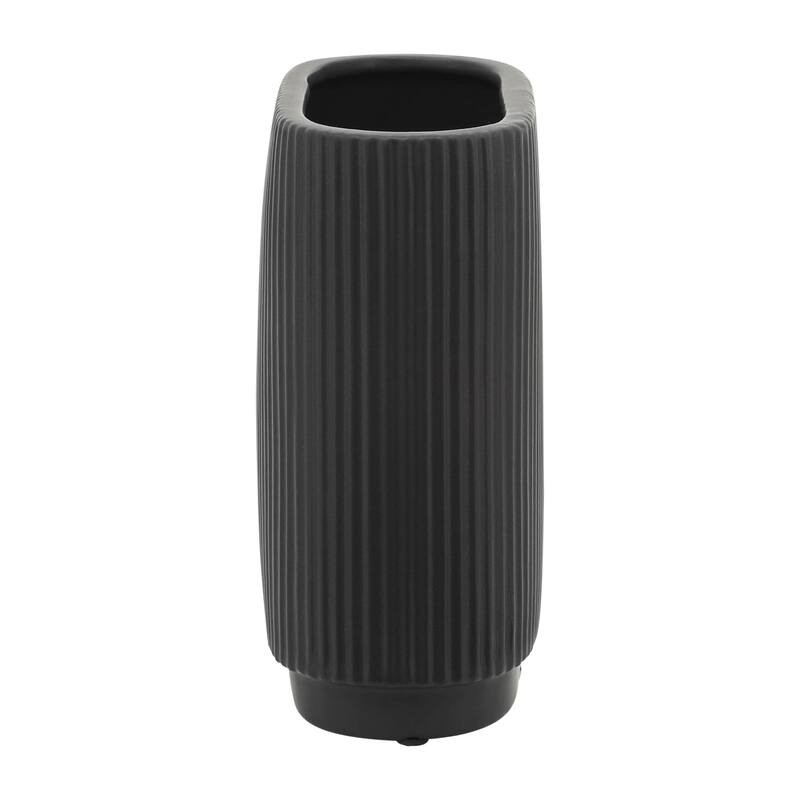 Ceramic Modern Ridged Decorative Vase - Black, 8"