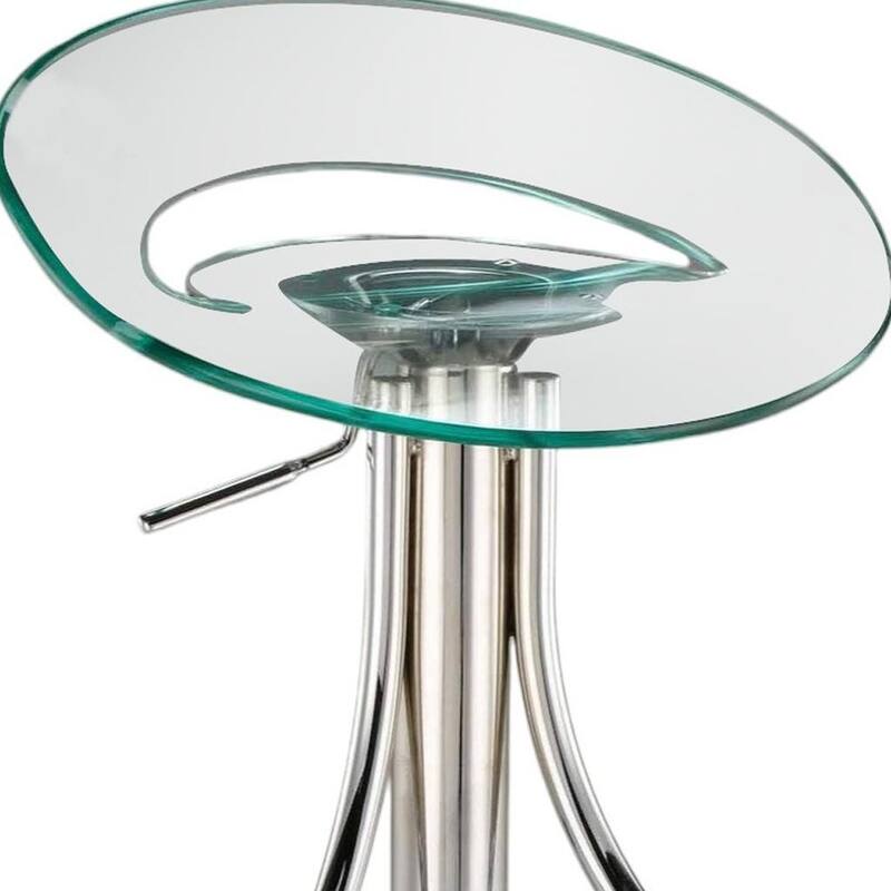 HomeRoots Clear and Silver Metal and Heavy Duty Plastic Low Back Adjustable Height Bar Chair