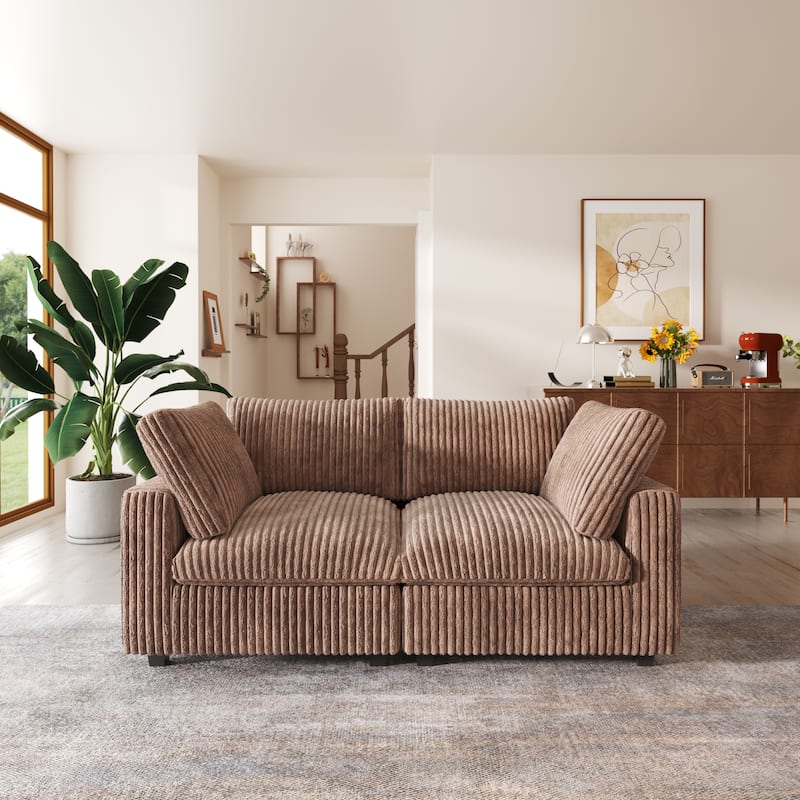 78'' Plush Fabric Loveseat Sofa Lounger Sleep Couch - Tan