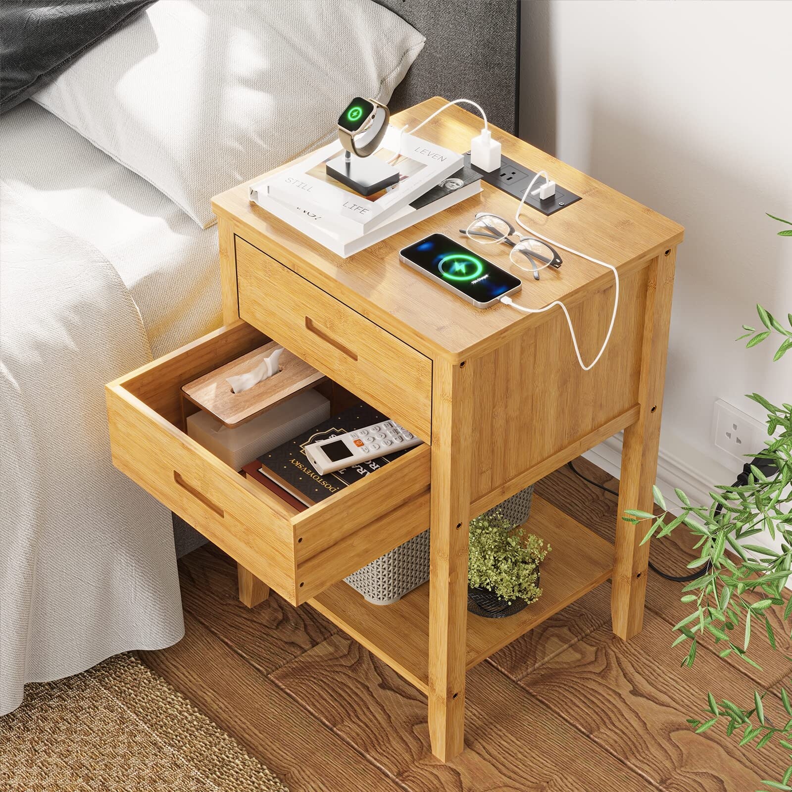 Nightstand set of 2 outlet with usb charging ports