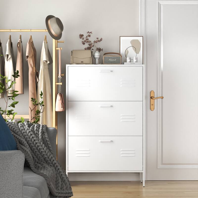 Shoe Storage Cabinet with 3 Flip Drawers, Freestanding Shoe Cabinet Organizer with Metal Frame for Entryway, Hallway, F