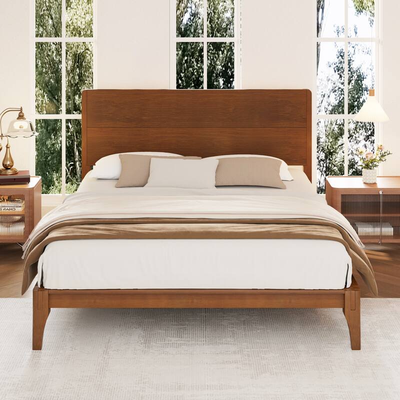 Bamboo Bed Frame Modern Platform Bed Wood Slat Support Low Profile Bed Open Frame with Under Bed Storage and Center Support Legs