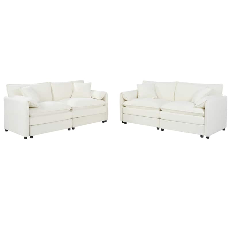 Modern Chenille Comfy Cloud Couches Set, Deep Seat Loveseat Sofas Set of 2 with Thickened Seat Cushions and Side Pockets
