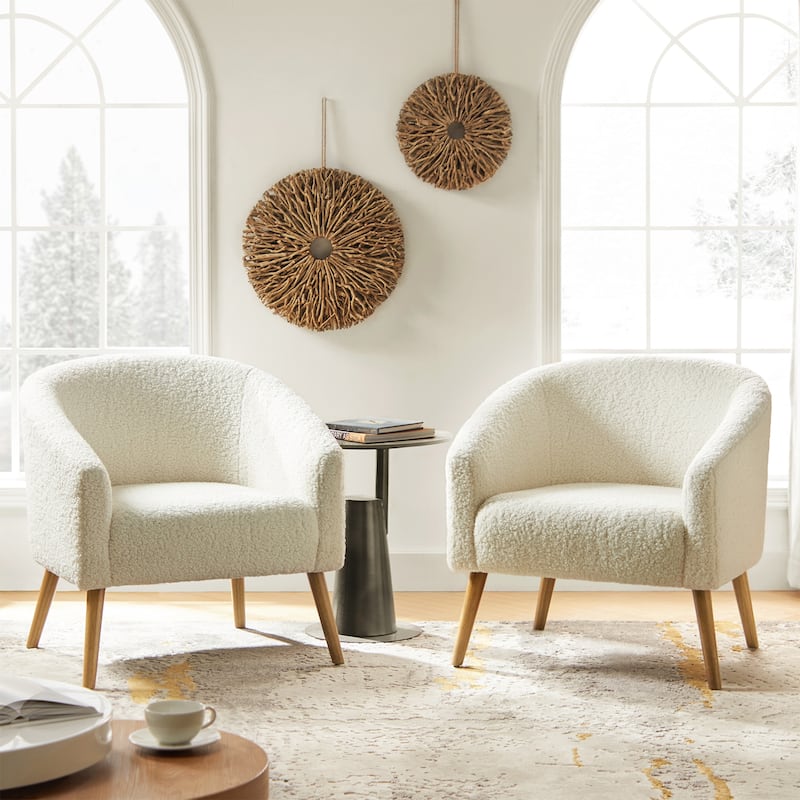 Sheila Modern 30"W Boucle Armchair with Solid Wood Legs Set of 2 by HULALA HOME - Ivory