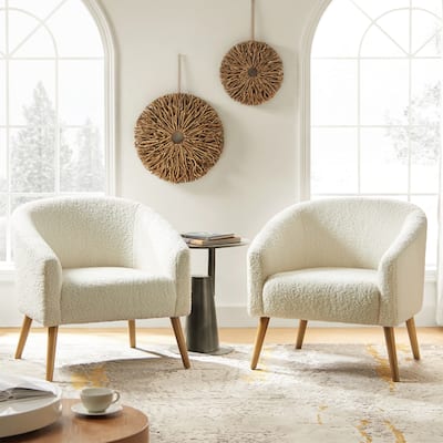 Sheila Modern 30"W Boucle Armchair with Solid Wood Legs Set of 2 by HULALA HOME