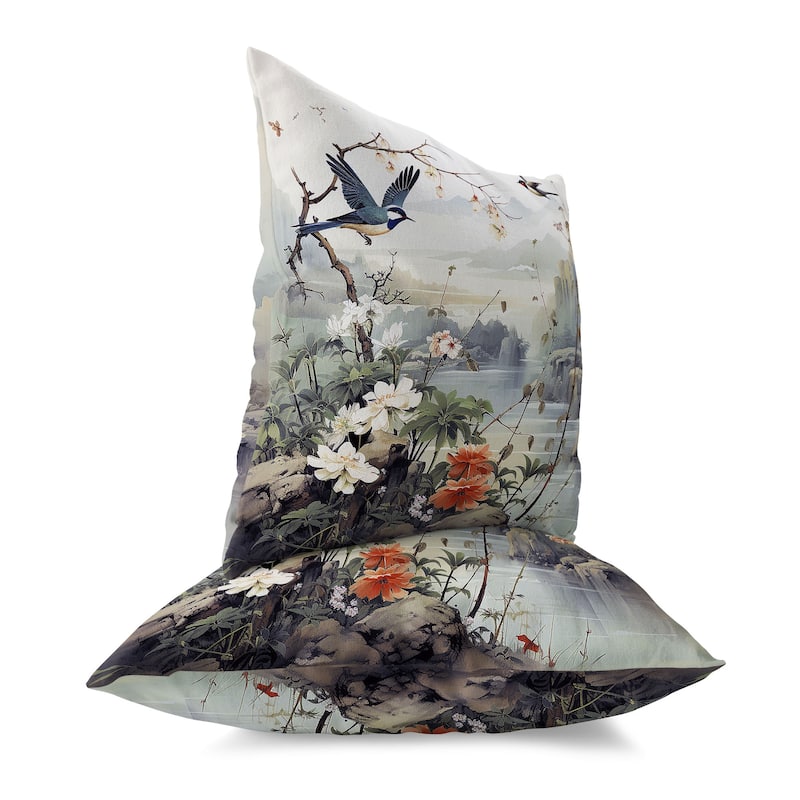 Gray And Blue Mystical Wing Peak Indoor/Outdoor Throw Pillow Zipper