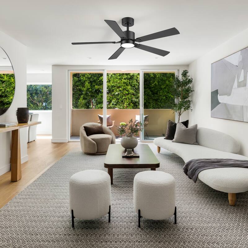 52-Inch Matte Black Ceiling Fan with RGB LED Light and Voice Control((5 Reversible Blades)