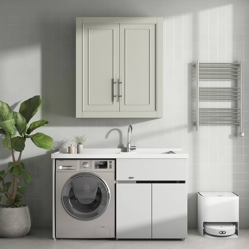 Solid wood Large Capacity Utility Bathroom Storage Cabinet with Adjustable Shelves