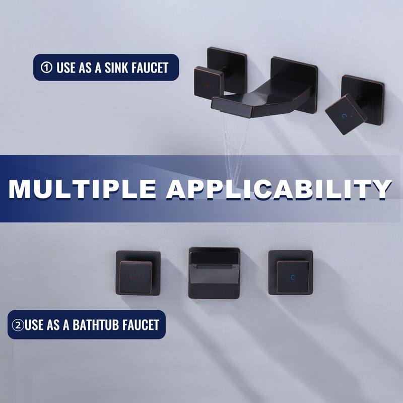 WOWOW Dual- Handle Waterfall Bathroom Wall-mount Faucet in Modern