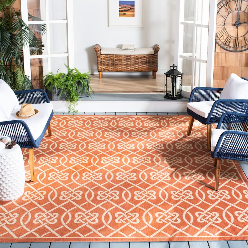 SAFAVIEH Courtyard Dursine Indoor/ Outdoor Waterproof Patio Backyard Rug - 6'7" x 9'6" - Terracotta/Light Beige