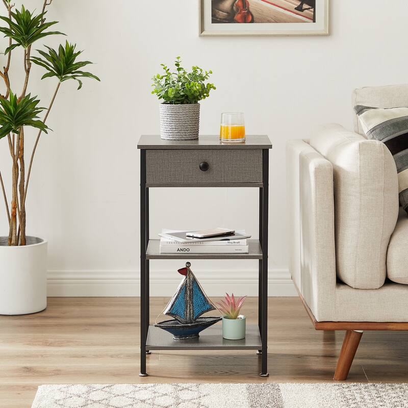 VECELO Set of 2 Modern Nightstands with Drawer & Open Shelves Slim Bedside Table for Small Space Bedroom and Living Room