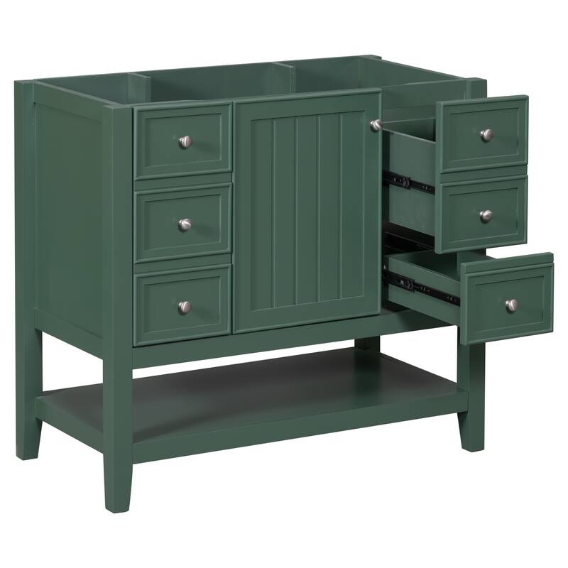 36" Blue Bathroom Vanity Cabinet, Three Drawers, One Cabinet, Open Shelf, Freestanding Design