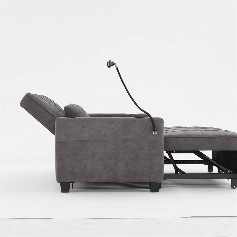 3-in-1 Pull Out Convertible Sleeper Chair w/ USB Ports,Wear Resistant