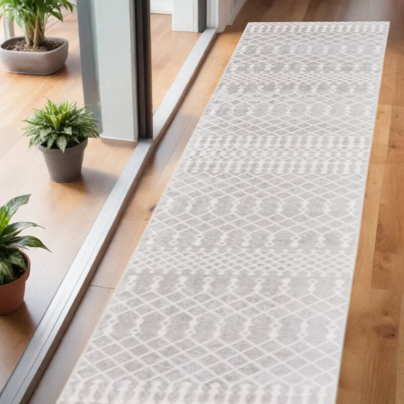 Power Loomed Geometric Modern Low Pile Area Rug - 72' X '24' X '0.25 - 72' X '24' X '0.25 - Gray - Runner