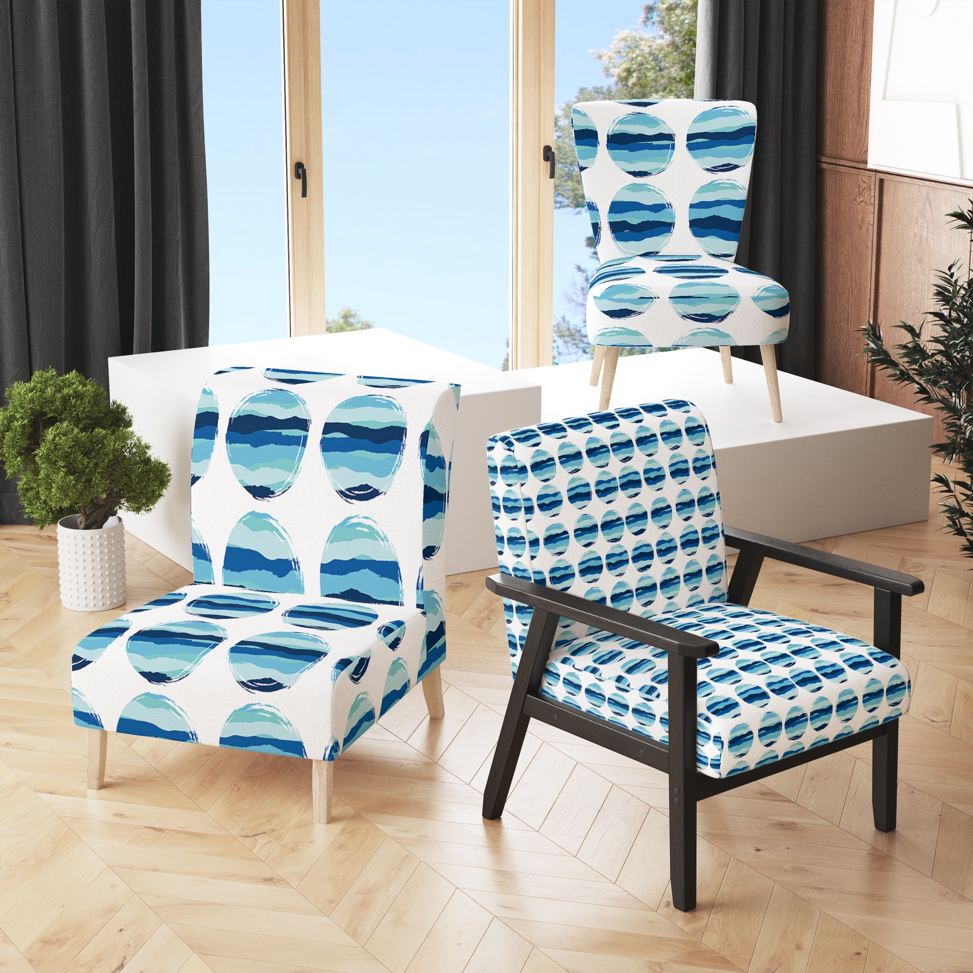 Blue and 2025 white upholstered chairs
