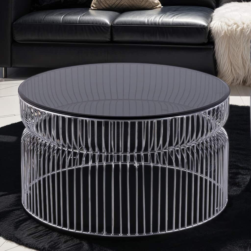 Modern Contemporary Metal Nested Base And Tinted Tempered Glass Top Material Coffee Table, Round Table