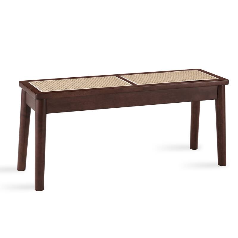 40 x 12 "Wooden Bench,Walnut Color,Hand Woven Cane Seat,Solid Wood Bench For Entrance,Living Room, Kitchen,Long Bench,18" High