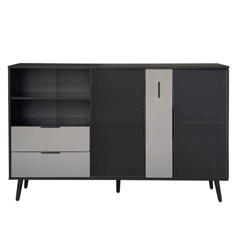 Glass Door Storage Cabinet with Drawers and Metal Handles, Living Room Modern Buffet Sideboard