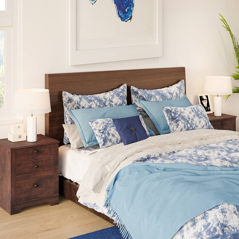 Bedroom Nightstand with Charging Station, Bedside Table with 2 Drawers