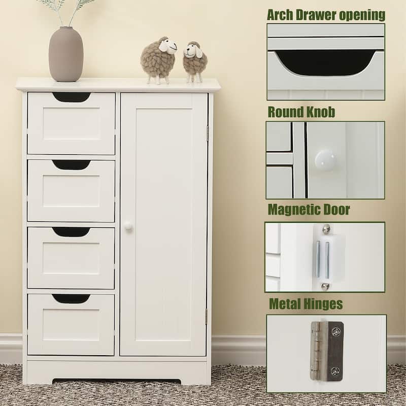 White Wood 4-Drawer 1-Door Bathroom Storage Cabinet - 32.68" H x 22.05" W x 11.81" D