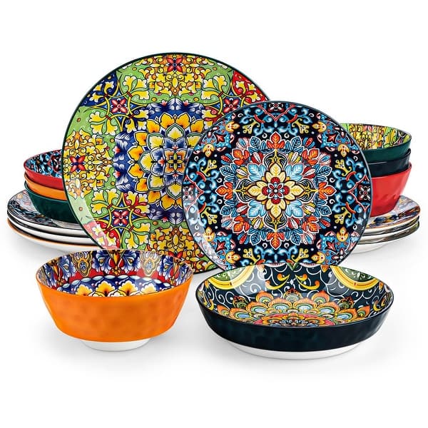vancasso SIMI 16-piece Bohemian Porcelain Pattern Dinnerware Set - Multi-Color - 16 Piece