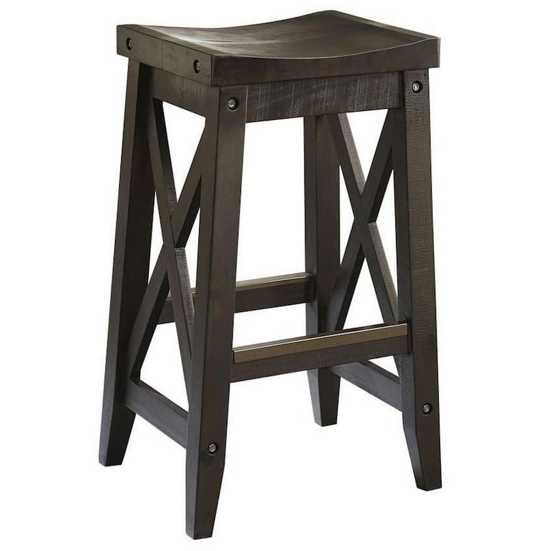 31 Inches Saddle Seat Wooden Barstool, Brown