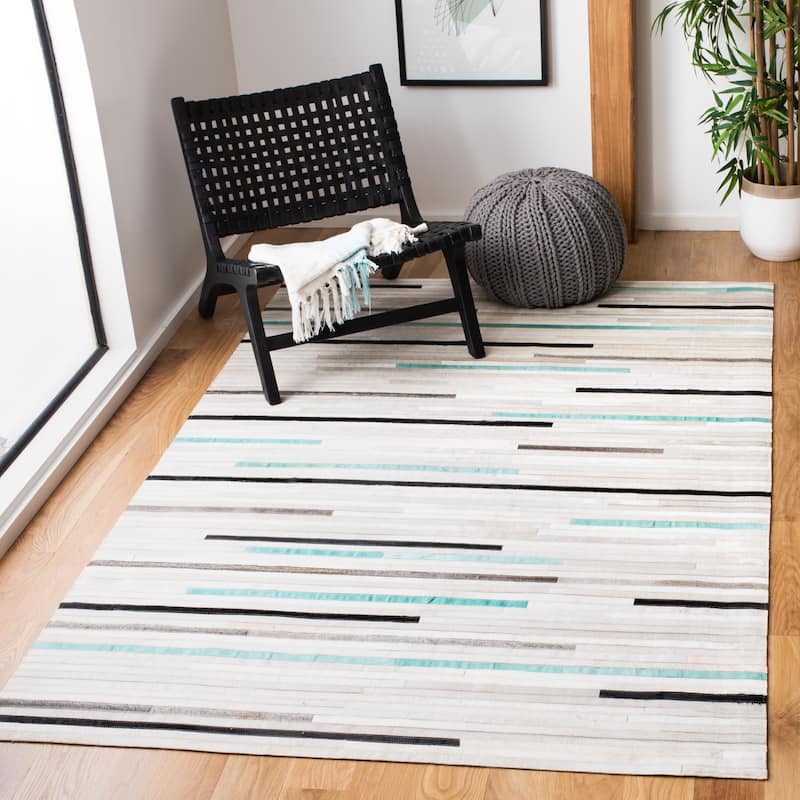 SAFAVIEH Handmade Studio Leather Borghild Modern Leather Rug - 5' x 8' - Grey/Multi