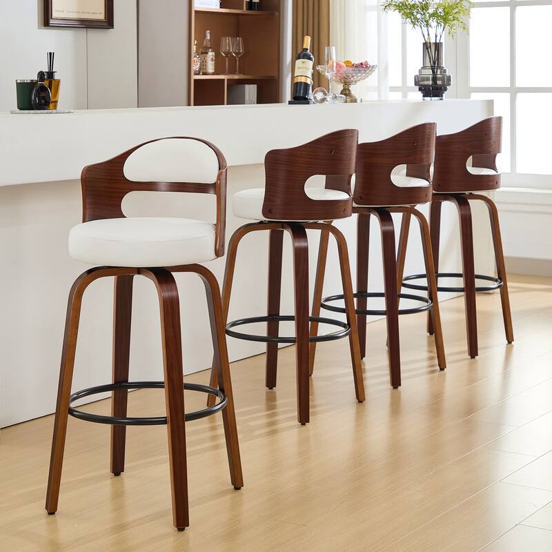 26"/29" Swivel Faux Leather Upholstered Bentwood Counter or Bar Height Stools, Set of 2/4