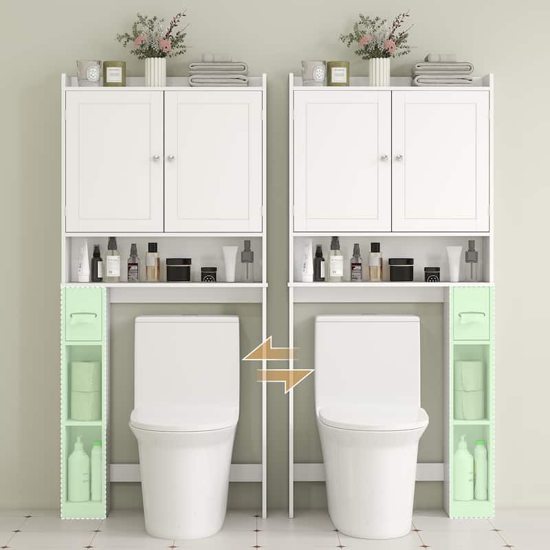 MDF Over Toilet Storage Cabinet with Doors and Adjustable Shelf - 31.5" W x 7.7" D x 66.9" H