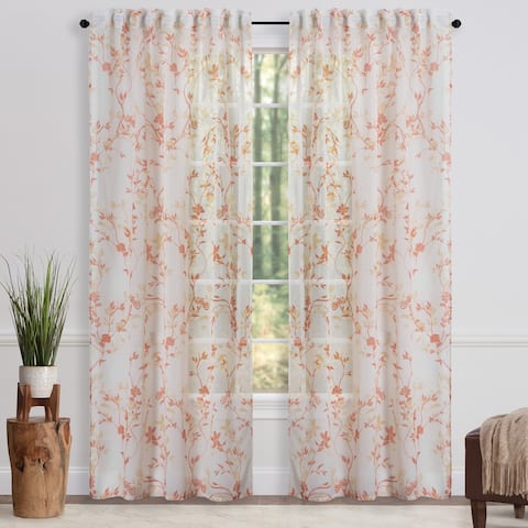 Chanasya Floral Sheer Window Curtain Panel Pair
