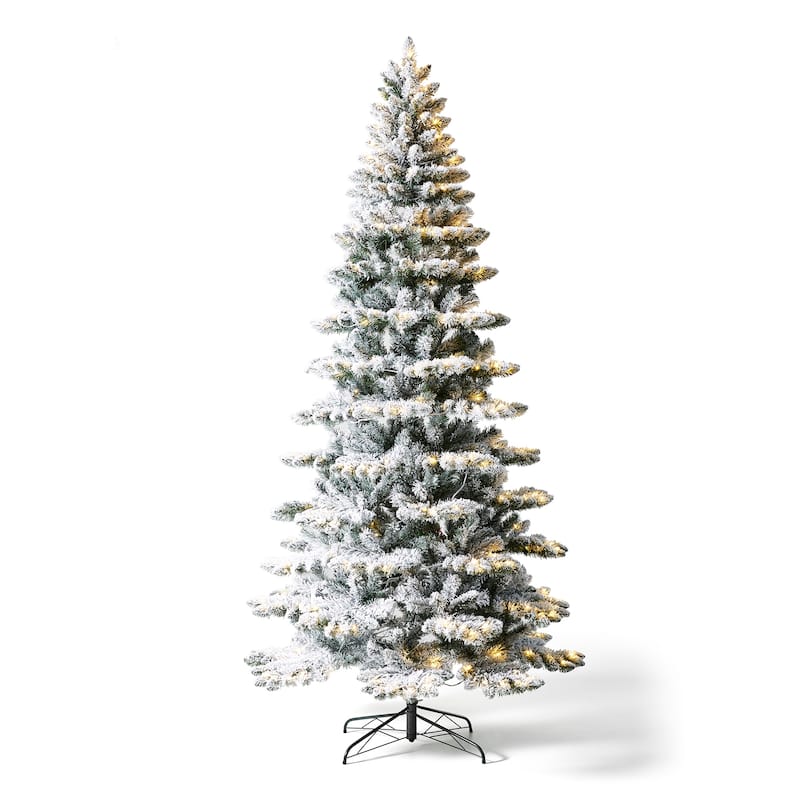 Glitzhome 6FT/7.5FT/9FT Warm White or Multi-Colored Pre-Lit Flocked Pine Artificial Christmas Tree