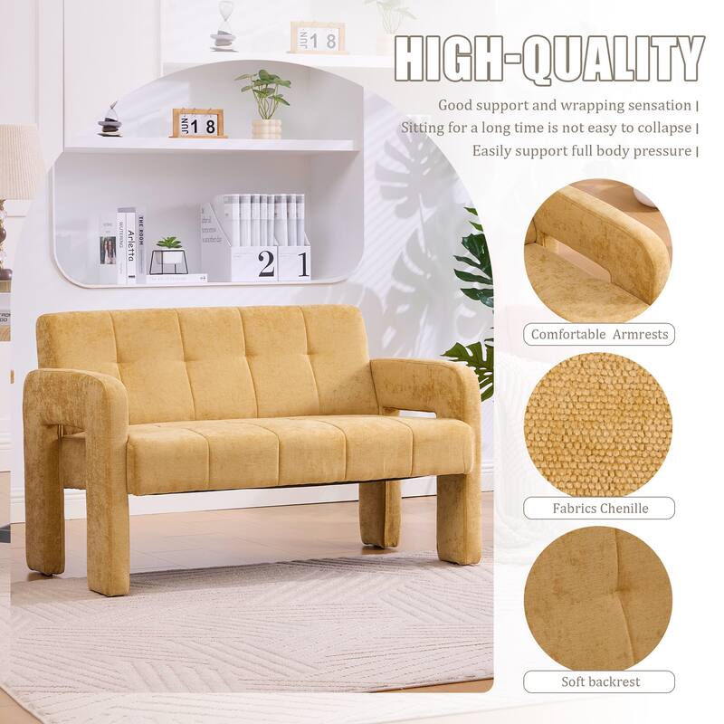 Modern 2-Seater Sofa Armchair with Chenille Fabric, for Living Rooms, Bedrooms, Lounges and Reading, Yellow