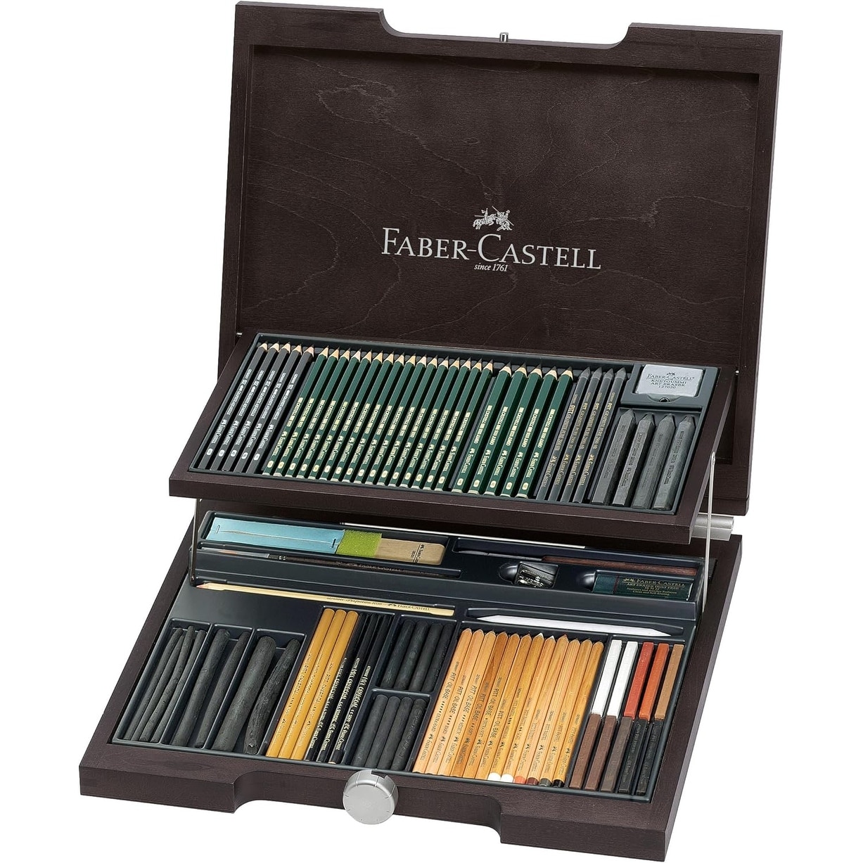 Faber-Castell 85 Pieces Pitt Monochrome Wooden Drawing Pencils Case - Multi