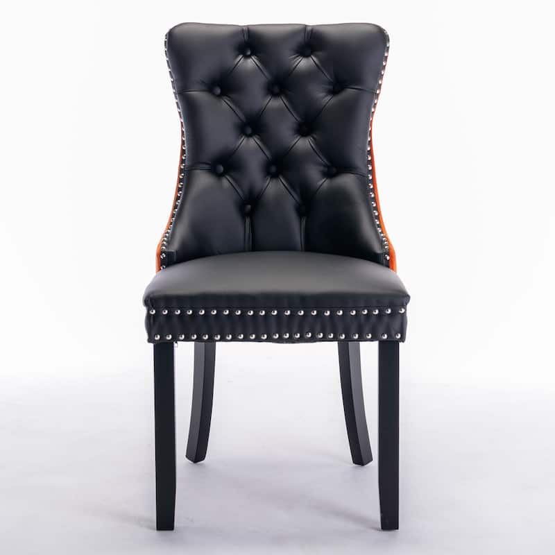 2 Pcs Set Modern High-end Tufted Solid Wood Dining Chair w/ PU Velvet Upholstered & Nailhead Trim-White+Black