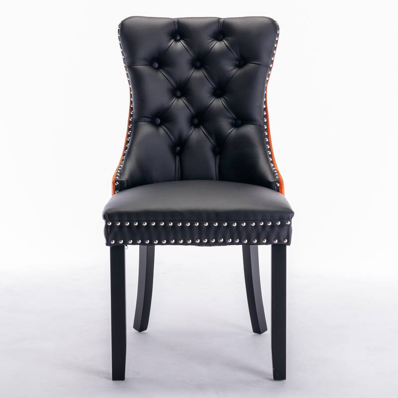 Roomfitters Tufted Dining Chair Set of 2, PU Leather & Velvet Upholstered Accent Chairs with Nailhead Trim