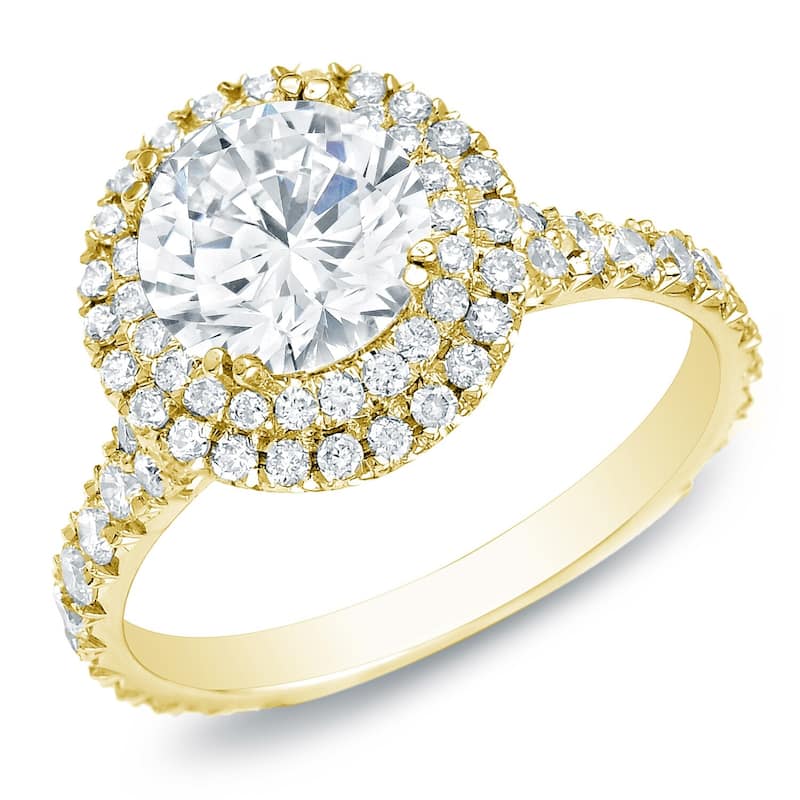 Auriya 14k Gold 2ctw Double Halo Diamond Engagement Ring Certified (H-I, SI1-SI2) - Yellow - 4